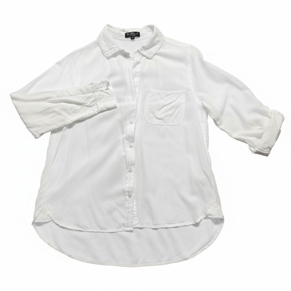 Velvet Heart Button Down Shirt Womens XS White Excellent Rayon Roll Tab Sleeve